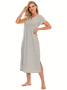 2026 Women's Animal Print 100% Cotton Breathable Super Soft Loose Short-Sleeve Sleep Dress & Pajama Set Spring Summer Bangladesh - Product Image 5