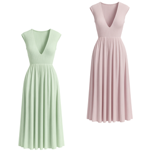 Vestido Midi Casual de Nylon con Cuello Redondo y Tejido Acanalado para Mujer, Manga Corta, Elegante, Verano - Product Image 1