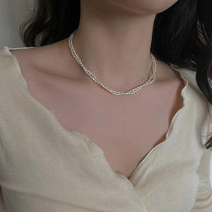Women's Versatile Natural Freshwater Pearl <b>Necklace</b> Extremely Strong <b>Double</b>-Layer Collarbone Chain Unique Niche Millet Grain - Product Image 1