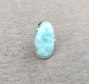 Larimar Ring Oval Larimar Ring Sterling Silver Ring Blue Stone Jewelry Handmade Ring Wholesale Supplier - Product Image 6