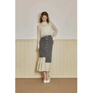 กระโปรงผู้หญิงขายส่ง KV35 วินเทจ โมเดิร์น / อาร์ตแวร์ / หรูหรา เอวสูง สีพื้น ใส่ได้ทุกฤดู DAISY - กระโปรงผ้าออร์แกนซ่าเมทัลลิก - Product Image 1