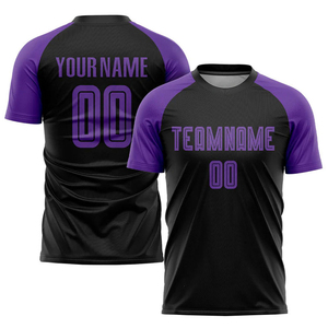 Premium Custom Black Purple Sublimation Soccer Uniform Jersey High Quality Polyester Wicking Knit Pinhole Mesh V-neck Adjustable - Product Image 2