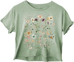 Camiseta Corta para Mujer con Estampado de Flores Silvestres, Manga Corta, Cuello Redondo, Estilo Casual de Verano, Venta al Por Mayor OEM - Product Image 3