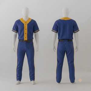 Uniforme de Béisbol Personalizado para Hombre, Jersey Azul con Rayas Amarillas, Pantalones Azules con Rayas Amarillas, Cinturón Oscuro, Conjunto de Ropa Deportiva para Equipo - Product Image 1