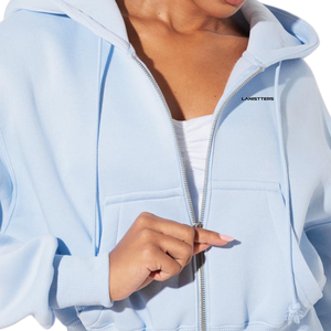 Custom Women <b>Cropped</b> Full <b>Zip</b> Hoodie Relaxed Fit Fleece Sweatshirt Customized Logo OEM Streetwear Manufacturer - Product Image 3
