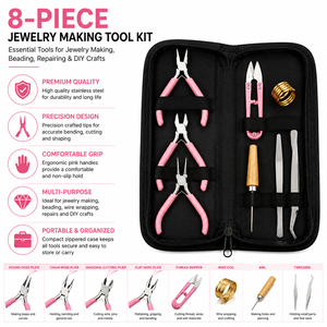 Kit de suministros para hacer joyas, herramientas de acero inoxidable con mangos rosas para manualidades, juego de 8 piezas - Product Image 4