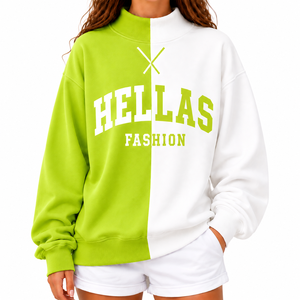 Sweat-shirt côtelé à col montant pour femme Hellas Fashion, mélange polyester/coton, séchage rapide, coupe-vent, respirant, décontracté, hiver - Product Image 1