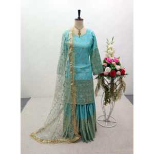 Conjunto de ropa de fiesta de diseñador para mujer-Sarara con bordado trabajo Dupatta elegante - Product Image 3