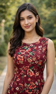 Conjunto coordinado rojo con estampado floral para mujer, top estilo kurta sin mangas con pantalón a juego, ropa de fiesta de diseño étnico fusionado. - Product Image 3
