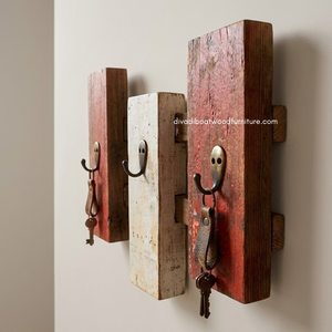 DIVADI Crochets en bois faits à la main, style rustique, antique, vintage, 3 crochets, écologiques, multifonctionnels, pour suspendre manteaux et clés - Product Image 2