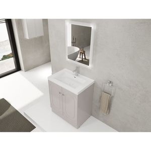 Mobile bagno freestanding da 30 pollici con lavabo in resina bianca e 2 ante con chiusura ammortizzata, facile da montare (KD) - Product Image 5
