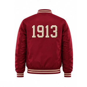 Veste universitaire Delta Sigma Theta, crème et rouge, broderie 1913, fermeture éclair sur le devant, style preppy, veste bomber unisexe - Product Image 6