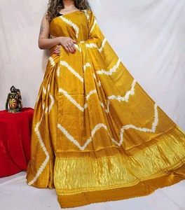Sari en soie pure Lehriya - Style Bollywood sans plis pour Diwali et les occasions festives - Product Image 1