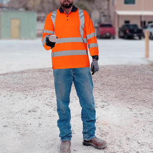 เสื้อกั๊กสะท้อนแสงสำหรับผู้ชาย แขนยาว เสื้อก่อสร้างแบบมองเห็นได้ชัดเจน เสื้อทำงานสีนีออนสะท้อนแสง แขนยาว - Product Image 6