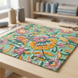 Tissu indien fait à la main de coton de bloc de main pour des écharpes de chemise de tunique de robes et beaucoup d'autres articles d'artisanat dans le prix de gros - Product Image 5