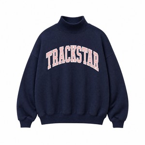 เสื้อสเวตเชิ้ตคอเต่าสีดำทรงโอเวอร์ไซส์สำหรับผู้หญิง แต่งขอบยางยืดลายทาง แขนยาว สไตล์ลำลอง สตรีทแวร์ รับผลิตแบบ OEM ODM ขายส่ง - Product Image 1