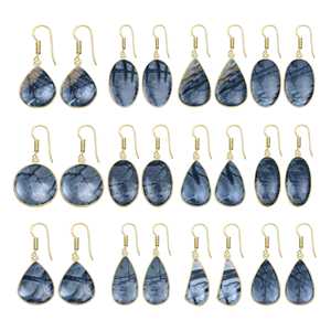 Boucles d'oreilles en jaspe Picasso naturel de qualité supérieure, paire de cabochons, lisses, polies à la main, bijoux de naissance, plaqué or 18 carats, en laiton - Product Image 1