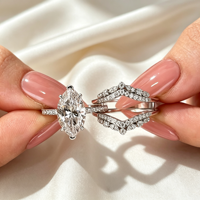 Bague de luxe en diamant de laboratoire VVS taille marquise, or blanc de haute qualité, ensemble de bagues de mariée en diamant de laboratoire, bijoux fins pour femmes