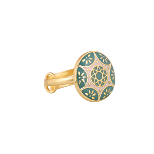 Premium Gold Plated Green Enamel <b>Adjustable</b> <b>Ring</b> for Women Floral Round Party Wear & Wedding Jewelry Gift - Product Image 2