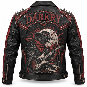 Custom <b>Men</b> Studded Leather Biker Jacket Spiked Graphic Printed Gothic <b>Punk</b> Motorcycle Outerwear Vintage Real Cowhide Coat OEM - Product Image 2