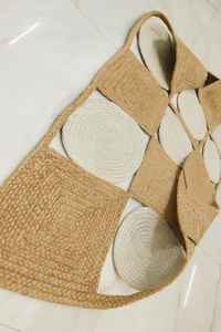 Tapis en jute tressé fait main à carreaux style bohème, rond ou carré, en fibres naturelles, pour une décoration intérieure rustique chic - Product Image 3