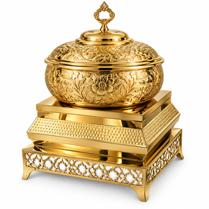 Calentador de Comida Tipo Buffet Esférico de Acero Inoxidable Dorado de Lujo Celestara Orbital Chafer con Marco Decorativo en Forma de Arco - Product Image 5