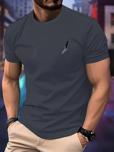 New Quality Men T Shirt Round Neck Running T shirt Men Summer Thin <b>Top</b> <b>Feather</b> print Quick Dry Short Sleeve Breathable - Product Image 2