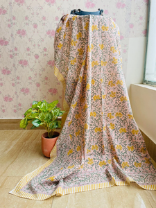 Bufanda de algodón con estampado de bloques para mujer, envoltura larga de Biikiini, bufanda de algodón con estampado de bloques florales bohemios, envoltura de gasa azul ligera - Product Image 6