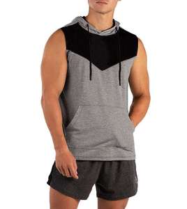 Camiseta sin mangas con capucha y cuello en V para hombre, estilo único, con bolsillo canguro, de secado rápido, transpirable, personalizable, de alta calidad, en poliéster/algodón/spandex - Product Image 1