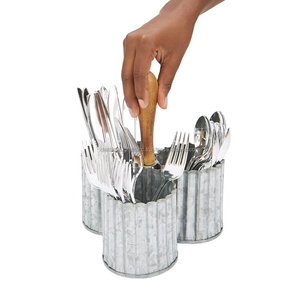 Couverts 3 pots en métal et fer galvanisé avec bord et poignée en cuivre imprimés à la main et personnalisés pour la décoration de la maison - Product Image 2