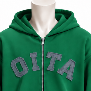Dark Green Men's <b>Full</b> <b>Zip</b> <b>Hoodie</b> Heavyweight 380g Fleece Chenille Letter Applique Regular Fit Winter Streetwear Front Pockets - Product Image 3