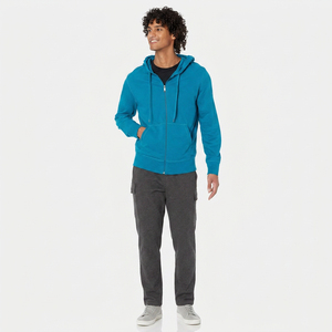 Sweat-shirt à capuche zippé pour homme, couleur unie, coupe classique, en molleton français, style décontracté, style automne - Product Image 6