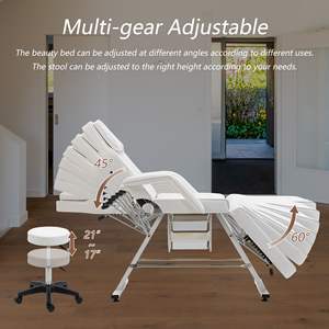 Sgabello Idraulico per Estetiste, Lettino Multifunzione a 3 Sezioni per Trattamenti Viso, Sedia per Tatuaggi con Due Vassoi per Tavoli e Lettini da Massaggio - Product Image 6