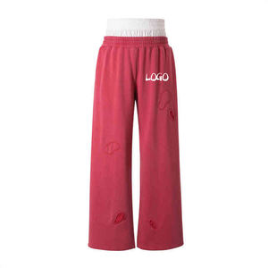 Pantalon de jogging décontracté en molleton 100 % polyester léger, coupe droite ample, nouveau style, avec logo personnalisé, pour homme, effet délavé - Product Image 1