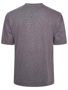 เสื้อยืดแขนสั้นผู้ชาย สีเทาล้วน ผ้าฝ้าย 100% ทรงปกติ คอกลม สไตล์ลำลอง แนวสตรีท แต่งลายถัก ประดับคริสตัล - Product Image 2