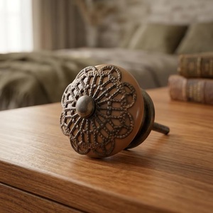 Traditional Bronze Round Cabinet <b>Knob</b> With Filigree Design For Drawer Storage Closet Furniture Handle Durable - Product Image 1