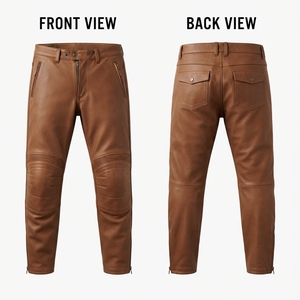 <b>Men</b> Genuine Cowhide <b>Leather</b> Motorcycle Riding Trousers 850 GSM Olive Green Ribbed Accordion Panel High Lightweight Custom Logo - Product Image 4