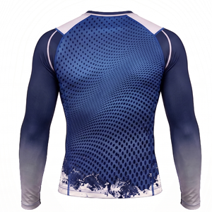 เสื้อ Rash Guard แขนยาวสำหรับผู้ชาย ยี่ห้อ Askar Wear ลายพิมพ์ Sublimation แห้งเร็ว ดีไซน์โลโก้ด้านหน้า สีน้ำเงิน-เทา - Product Image 4