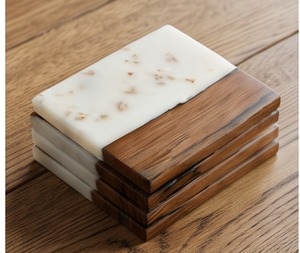Modern Wood Coaster With White <b>Resin</b> <b>Top</b> Non-Slip Design For <b>Table</b> Mats And Pads Home Tabletop Accessories - Product Image 5