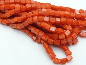 Cuentas de Coral Rojo Pulido en Forma de Cubo, Cuentas Cúbicas de 3 mm Aproximadamente, Hilo de 16 Pulgadas para Hacer Joyería, PMEGEMSBEADS, 10 Hilos por Pedido Mínimo - Product Image 2