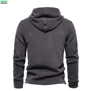 Sweat-shirt à capuche en polaire bleu marine pour homme, coupe classique, décontracté, pour l'hiver, avec cordons de serrage blancs et poche avant - Product Image 3