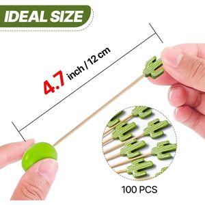 Stuzzicadenti Artigianali in Bambù a Forma di Cactus Verde, 100 Pezzi, 4.7 Pollici - Product Image 4