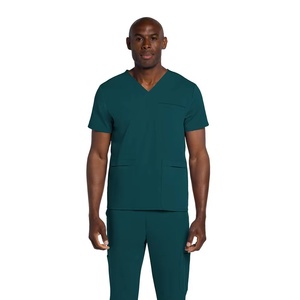 Men Teal V Neck <b>Scrub</b> <b>Top</b> Short Sleeve With Pockets Hospital Uniform For Doctors Nurses - Product Image 1