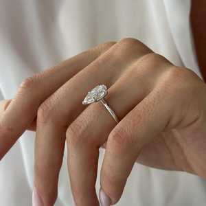 3ct Elongated Pear Cut Lab Grown Diamond Solitaire <b>Ring</b> , F VS1 Diamond <b>Thin</b> Two Tone Engagement <b>Ring</b> , IGI Certified - Product Image 3