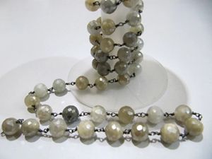 Natural Multi Moonstone Silverite AB Coated Round Briolette Faceted 6 to 9mm Beaded <b>Rosary</b> Chain - Product Image 5