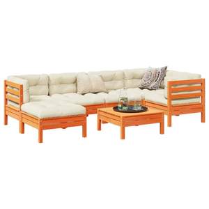 Ensemble de canapés de jardin en tissu Oxford, couleur brun ciré et crème, en bois de pin massif, meubles durables et élégants - Product Image 1