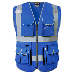 2026 Hi Vis Reflective <b>Work</b> Vest Blue Multi Pocket Polyester Unisex Safety Uniform for <b>Construction</b> Traffic Use - Product Image 4