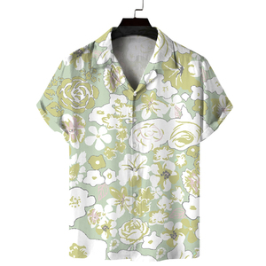 Men's Hawaiian <b>Shirt</b> Short Sleeve V-Neck Printed Breathable 140g Covered Button Button Collar Summer Vacation <b>Gold</b> Pattern - Product Image 3