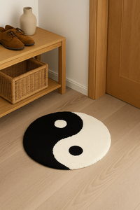 Patrón de partición simétrico en blanco y negro, forma circular, antideslizante, apto para mascotas, decoración de lujo para el hogar, base de látex, regalo de Año Nuevo - Product Image 5