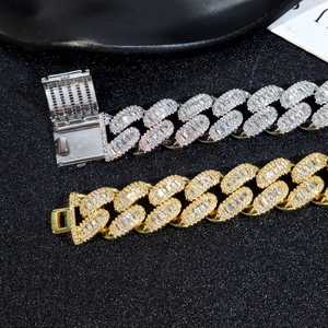 Bracelet cubain pour homme en argent rhodié, serti de moissanite taille baguette et de moissanite taille ronde, style Hip Hop, avec fermoirs sécurisés - Product Image 5